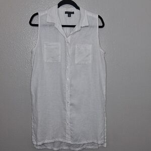 Saks Fifth Ave Linen Sleeveless Shirt Dress White Summer Beachy Size Medium